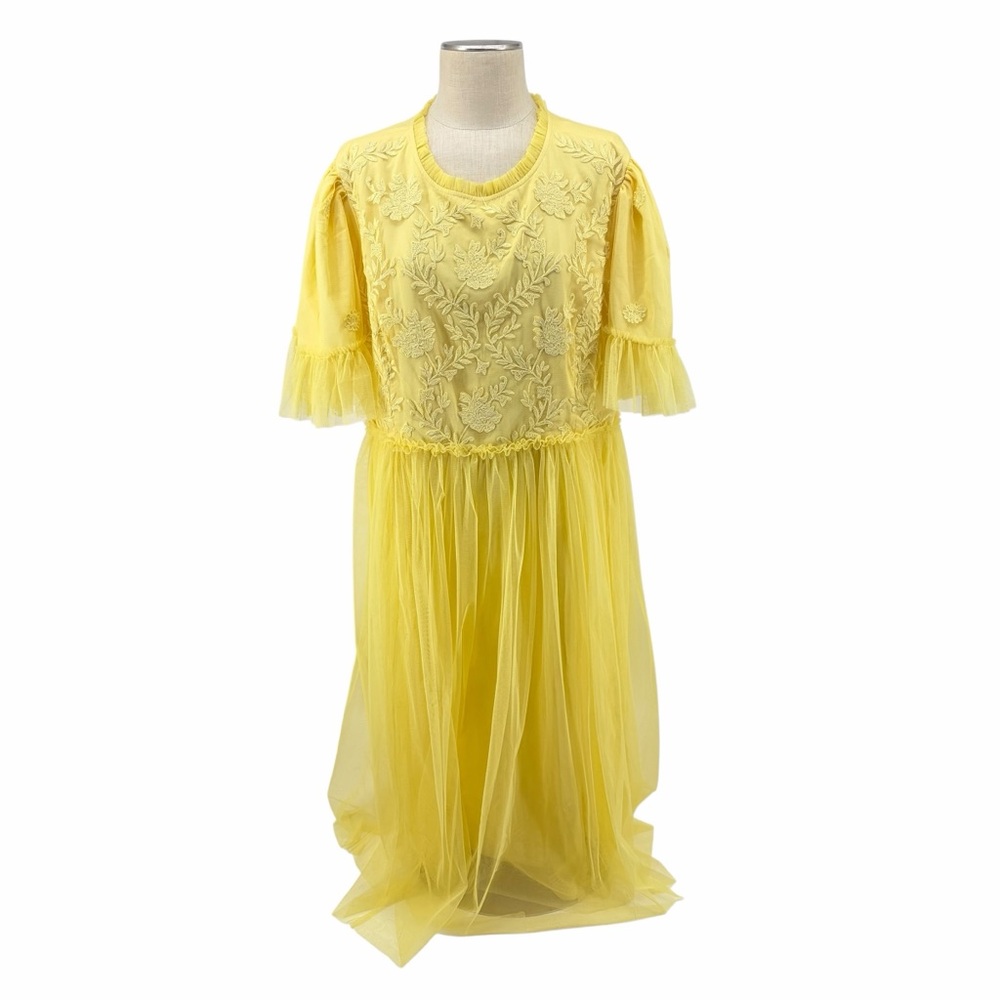 Yellow Embroidered Tulle Dress